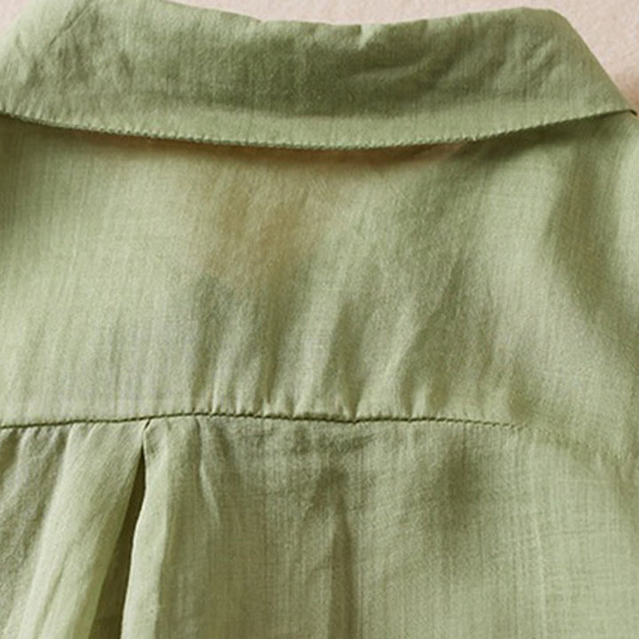 Chemise en coton et lin pour femme, style rétro uni, avec boutons et manches mi-longues, motif Buddha Stones - image 22