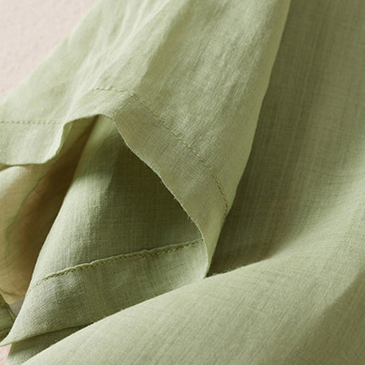 Chemise en coton et lin pour femme, style rétro uni, avec boutons et manches mi-longues, motif Buddha Stones - image 25