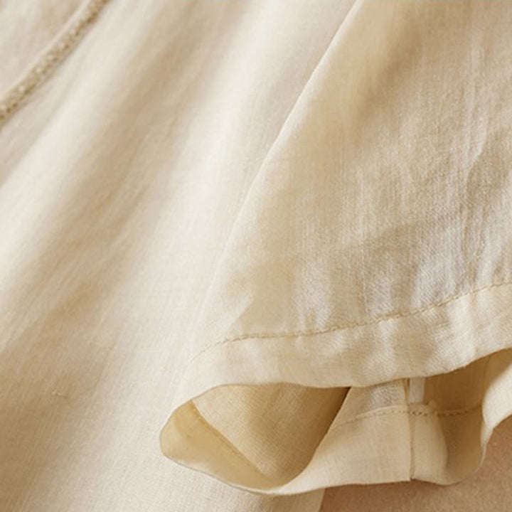 Chemise en coton et lin pour femme, style rétro uni, avec boutons et manches mi-longues, motif Buddha Stones - image 41