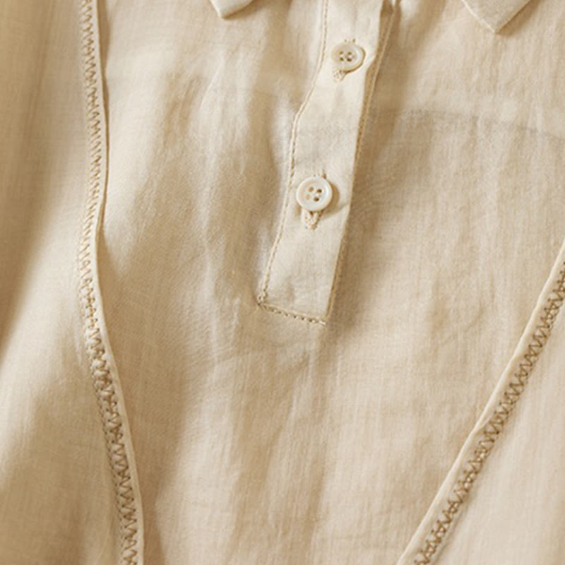 Chemise en coton et lin pour femme, style rétro uni, avec boutons et manches mi-longues, motif Buddha Stones - image 37