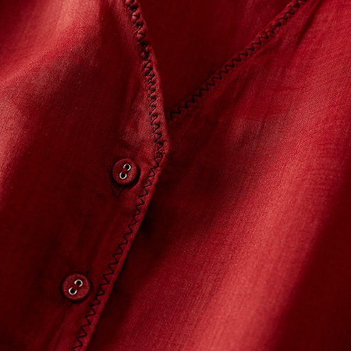 Chemise en coton et lin pour femme, style rétro uni, avec boutons et manches mi-longues, motif Buddha Stones - image 13