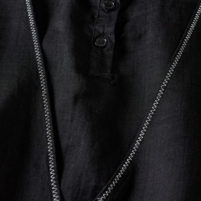 Chemise en coton et lin pour femme, style rétro uni, avec boutons et manches mi-longues, motif Buddha Stones - image 30