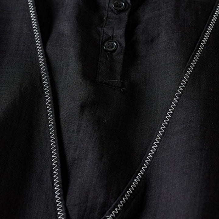 Chemise en coton et lin pour femme, style rétro uni, avec boutons et manches mi-longues, motif Buddha Stones - image 30