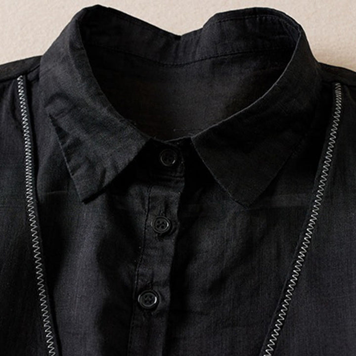 Chemise en coton et lin pour femme, style rétro uni, avec boutons et manches mi-longues, motif Buddha Stones - image 28