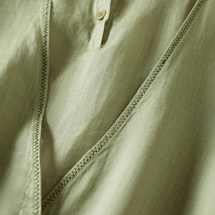Chemise en coton et lin pour femme, style rétro uni, avec boutons et manches mi-longues, motif Buddha Stones - image 23