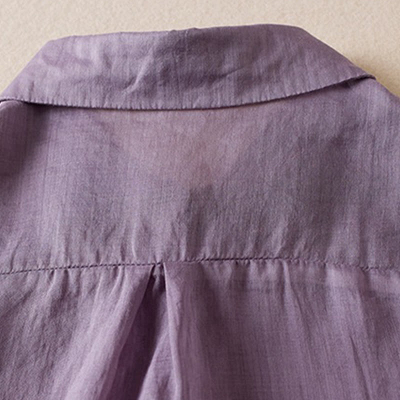 Chemise en coton et lin pour femme, style rétro uni, avec boutons et manches mi-longues, motif Buddha Stones - image 4