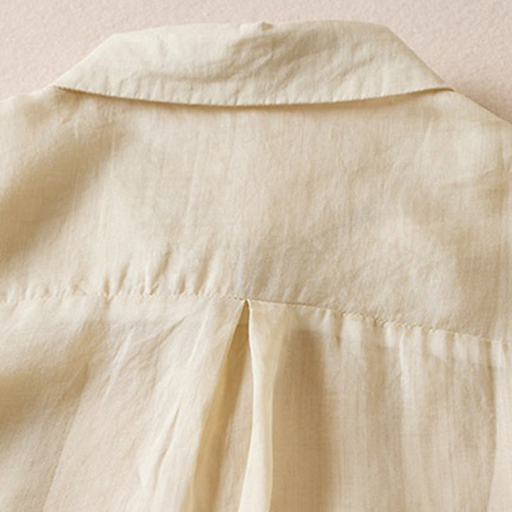 Chemise en coton et lin pour femme, style rétro uni, avec boutons et manches mi-longues, motif Buddha Stones - image 40
