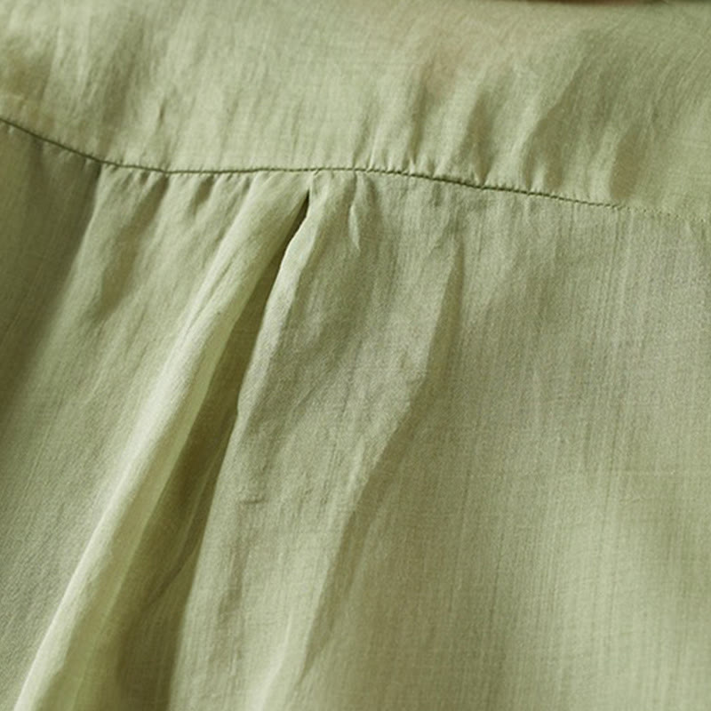 Chemise en coton et lin pour femme, style rétro uni, avec boutons et manches mi-longues, motif Buddha Stones - image 25