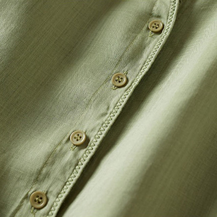 Chemise en coton et lin pour femme, style rétro uni, avec boutons et manches mi-longues, motif Buddha Stones - image 23