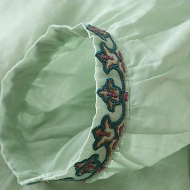 T-shirt d'été en coton et lin pour femme, brodé de Buddha Stones , manches trois-quarts lanterne - image 3