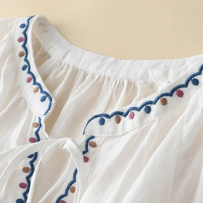 T-shirt d'été en coton et lin pour femme, brodé de Buddha Stones , manches trois-quarts lanterne - image 7