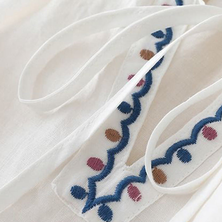 T-shirt d'été en coton et lin pour femme, brodé de Buddha Stones , manches trois-quarts lanterne - image 9