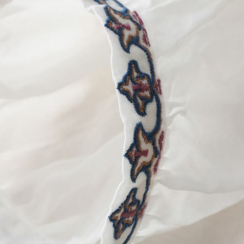 T-shirt d'été en coton et lin pour femme, brodé de Buddha Stones , manches trois-quarts lanterne - image 10