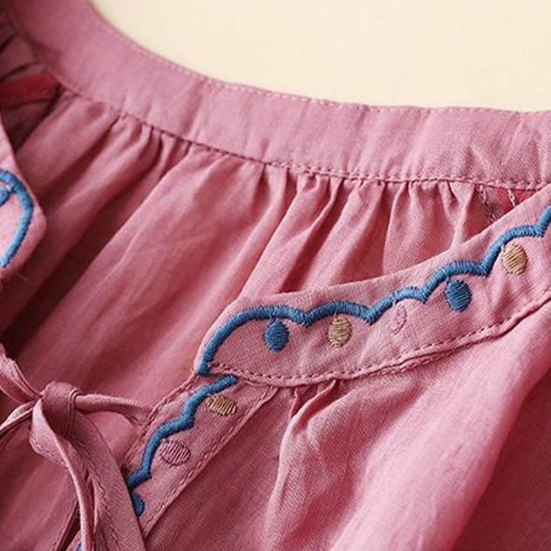 T-shirt d'été en coton et lin pour femme, brodé de Buddha Stones , manches trois-quarts lanterne - image 12