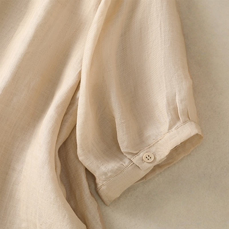 Chemise à manches trois-quarts en coton et lin pour femme, simple boutonnage, broderie de Buddha Stones - image 23