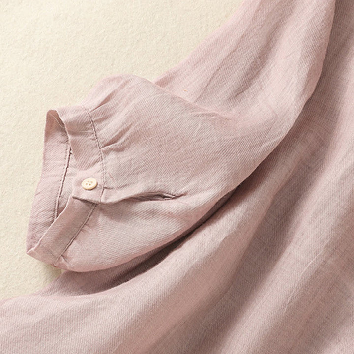 Chemise à manches trois-quarts en coton et lin pour femme, simple boutonnage, broderie de Buddha Stones - image 14