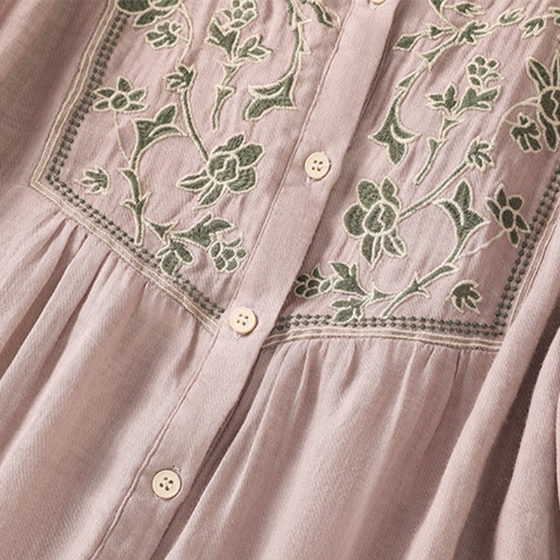 Chemise à manches trois-quarts en coton et lin pour femme, simple boutonnage, broderie de Buddha Stones - image 13