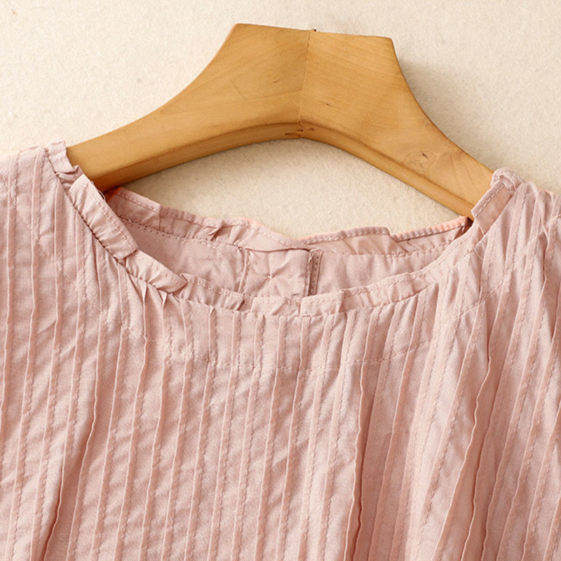 Chemise à manches courtes en coton pour femme, motif Buddha Stones , couleur pure, à volants et plissés - image 2