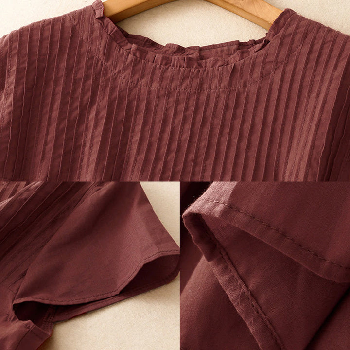 Chemise à manches courtes pour femme, motif plissé à volants, couleur unie, motif Buddha Stones, été - image 18