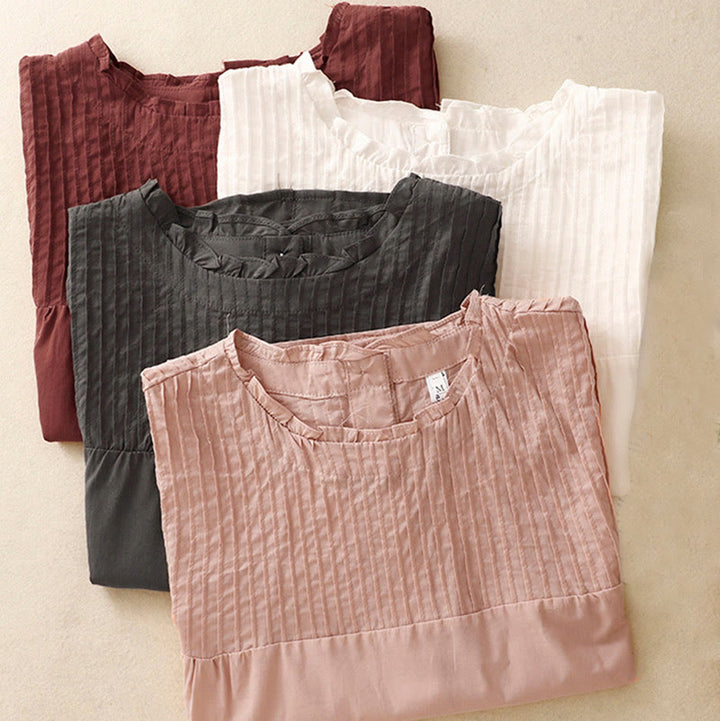 Chemise à manches courtes en coton pour femme, motif Buddha Stones , couleur pure, à volants et plissés - image 19