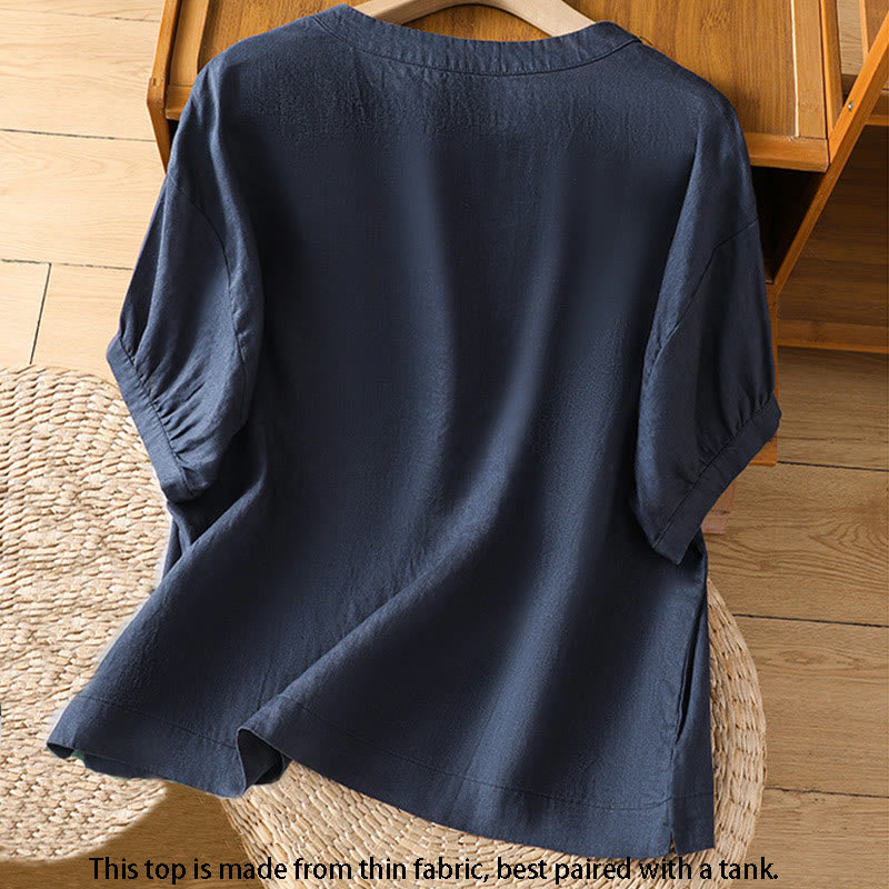 T-shirt femme à manches mi-longues et broderie florale Buddha Stones - image 1