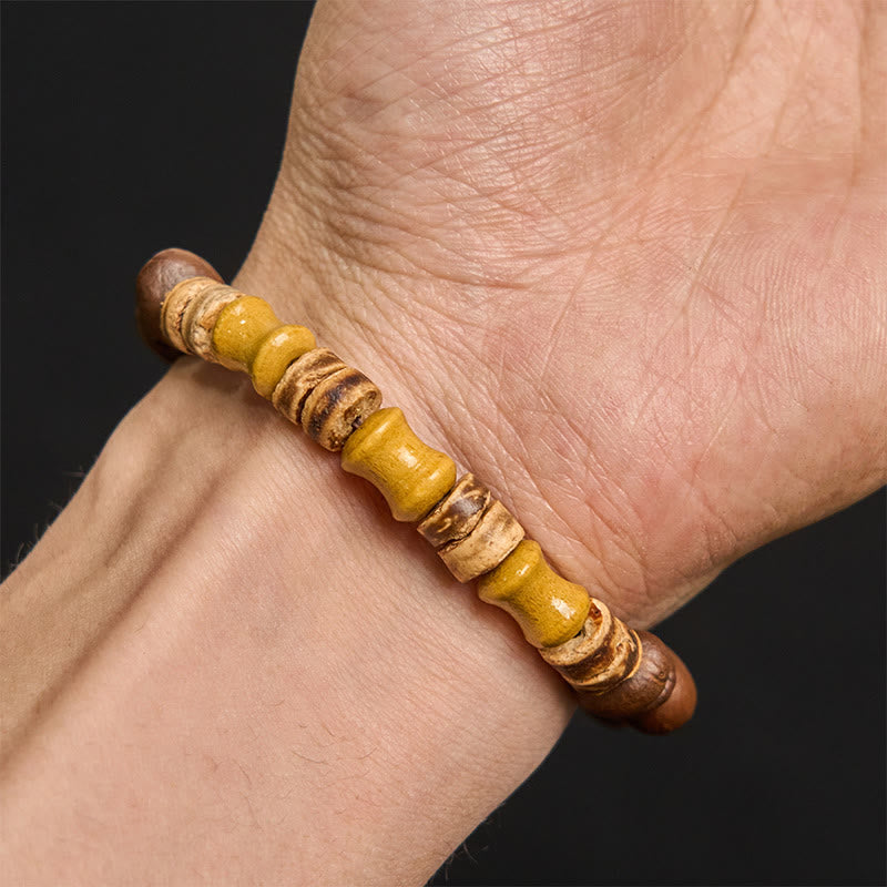 Bracelet positif en jade et bambou , Buddha Stones, grains de café naturels faits à la main, coquille de noix de coco - image 5