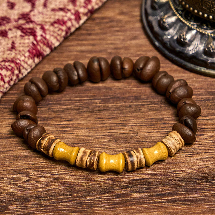 Bracelet positif en jade et bambou , Buddha Stones, grains de café naturels faits à la main, coquille de noix de coco - image 3
