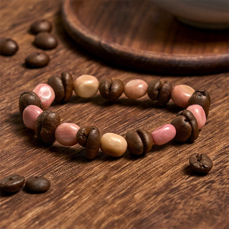 Bracelet en pierres irrégulières faites à la main en grains de café naturels de Buddha Stones - Grains de café (tour de poignet 14-17 cm) - image 1