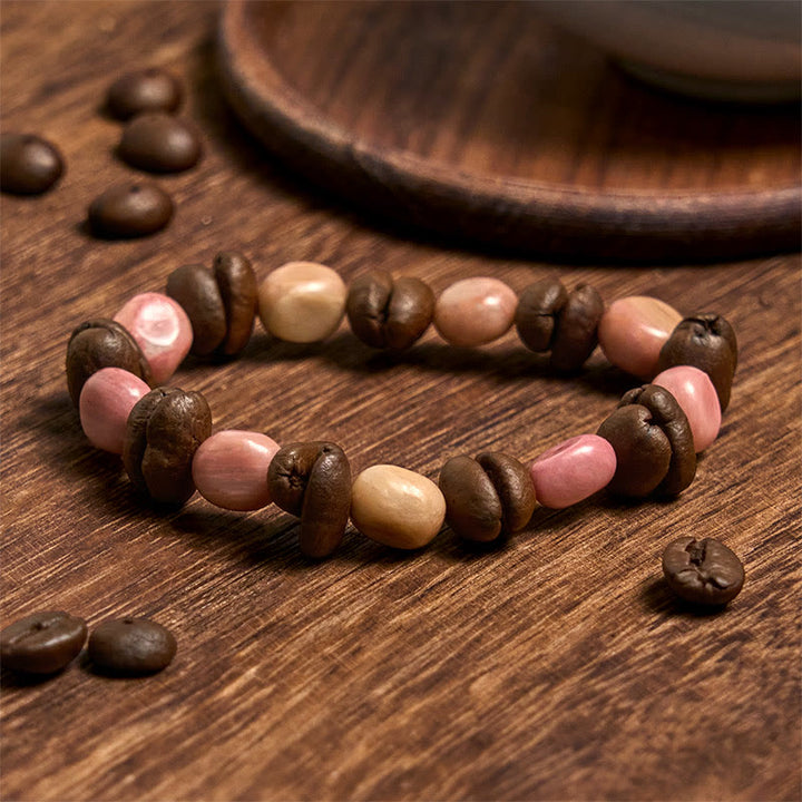 Bracelet en pierres irrégulières faites à la main en grains de café naturels de Buddha Stones - Grains de café (tour de poignet 14-17 cm) - image 1
