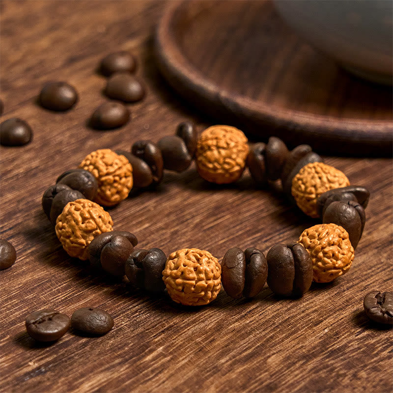 Bracelet porte-bonheur Bodhi Seed en grains de café naturels faits à la main avec Buddha Stones - Grains de café (tour de poignet 14-17 cm) - image 1