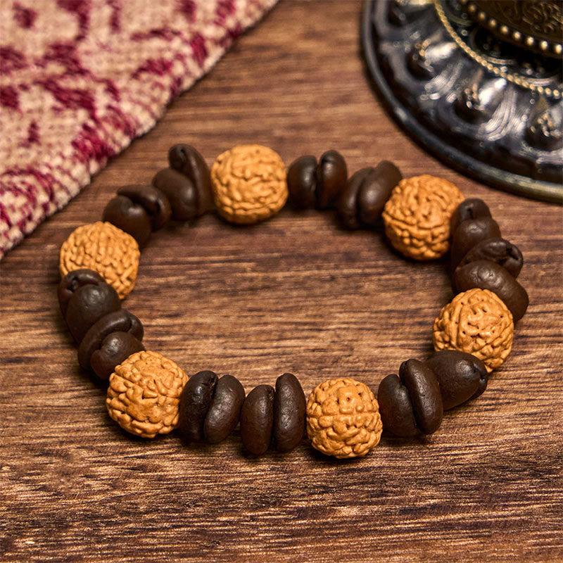 Bracelet porte-bonheur Bodhi Seed en grains de café naturels faits à la main avec Buddha Stones - image 2