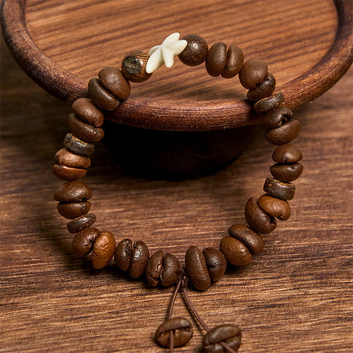 Bracelet étoile de mer en perles de bois et grains de café naturels faits à la main en Buddha Stones - image 3