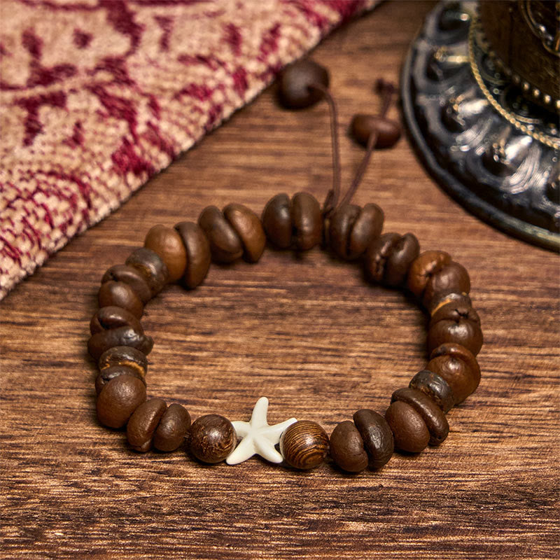 Bracelet étoile de mer en perles de bois et grains de café naturels faits à la main en Buddha Stones - image 2