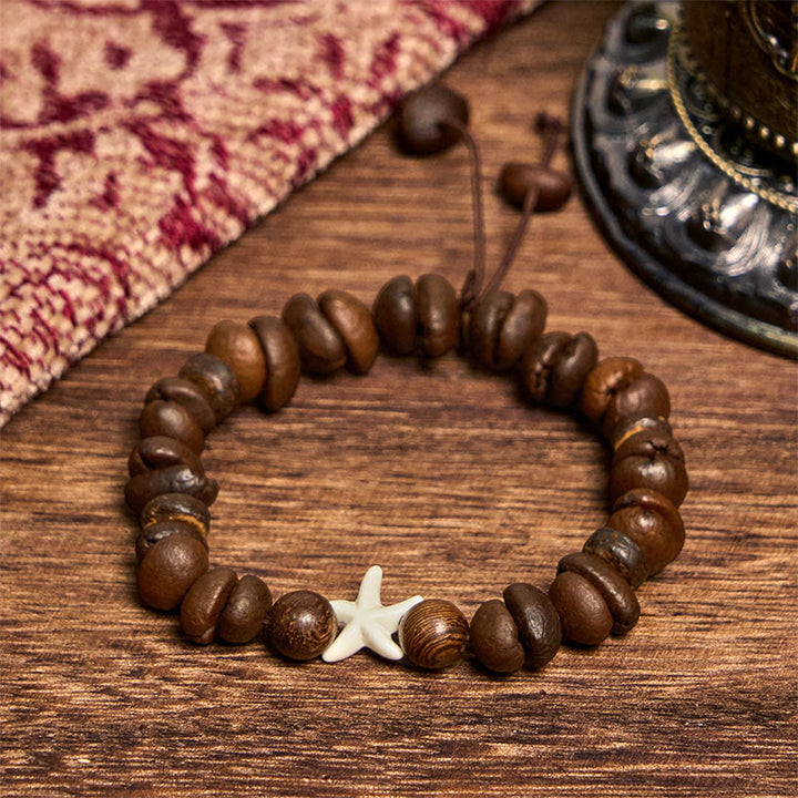 Bracelet étoile de mer en perles de bois et grains de café naturels faits à la main en Buddha Stones - image 2
