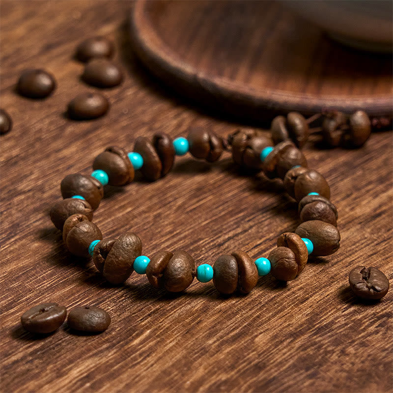 Bracelet en perles turquoises naturelles faites à la main par Buddha Stones - Grains de café (tour de poignet 14-17 cm) - image 1
