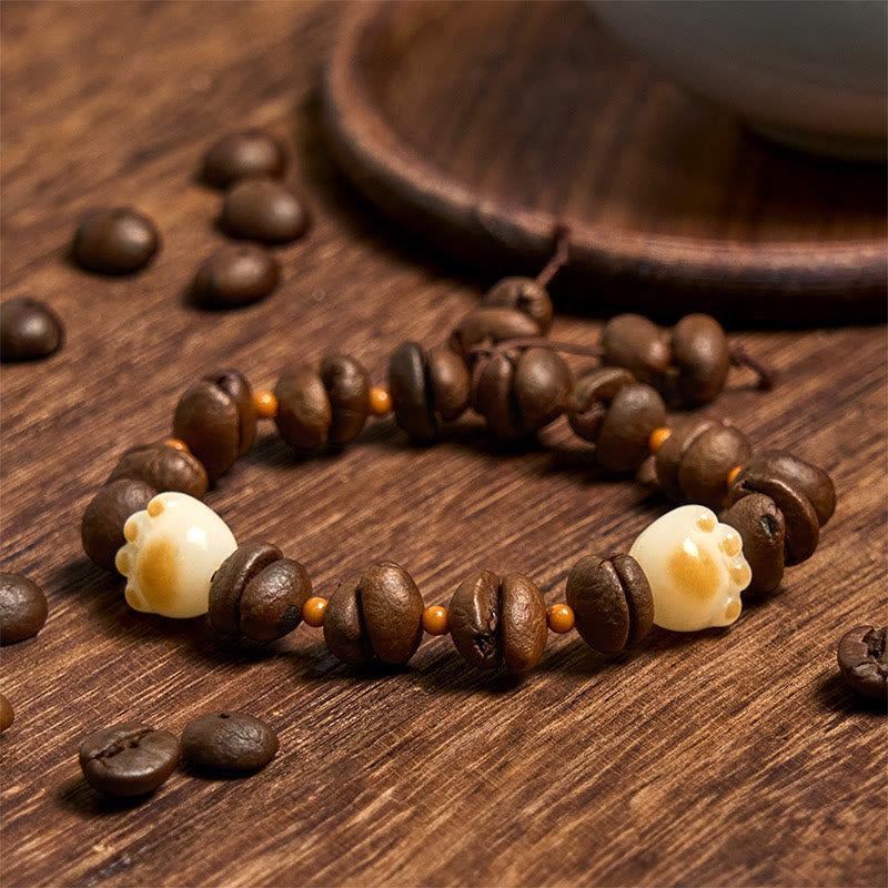 Bracelet de paix en forme de griffe et de patte de chat en grains de café naturels faits à la main avec des Buddha Stones - Griffe de chat Bodhi Seed (circonférence du poignet 14-17 cm) - image 14