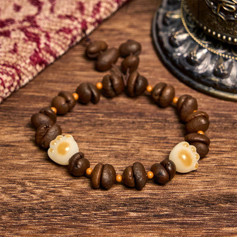 Bracelet de paix en forme de griffe et de patte de chat en grains de café naturels faits à la main avec des Buddha Stones - image 15