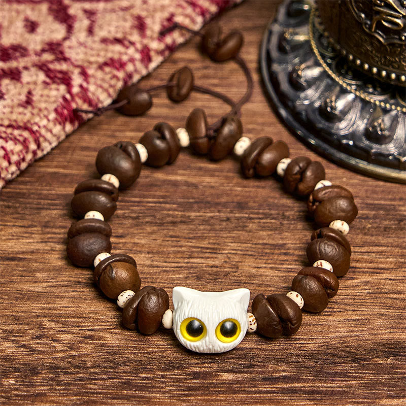 Bracelet de paix en forme de griffe et de patte de chat en grains de café naturels faits à la main avec des Buddha Stones - image 9