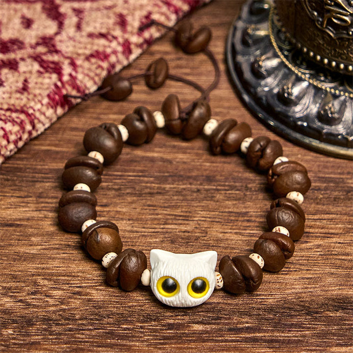 Bracelet de paix en forme de griffe et de patte de chat en grains de café naturels faits à la main avec des Buddha Stones - image 9