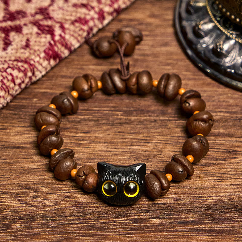 Bracelet de paix en forme de griffe et de patte de chat en grains de café naturels faits à la main avec des Buddha Stones - image 3