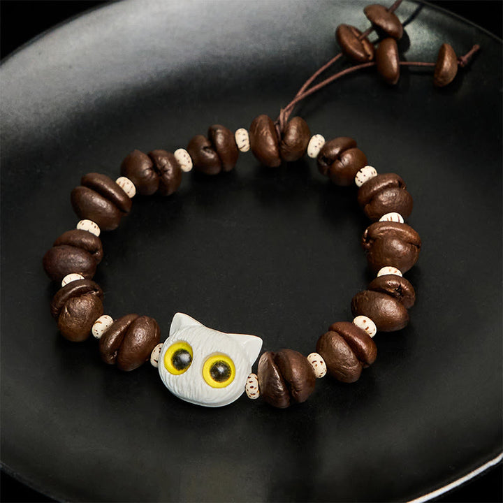 Bracelet de paix en forme de griffe et de patte de chat en grains de café naturels faits à la main avec des Buddha Stones - image 12