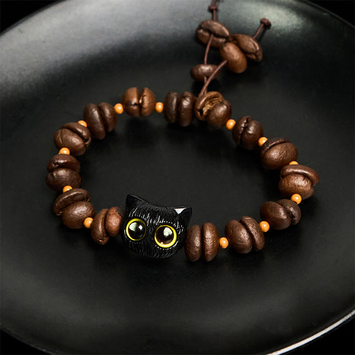 Bracelet de paix en forme de griffe et de patte de chat en grains de café naturels faits à la main avec des Buddha Stones - image 6