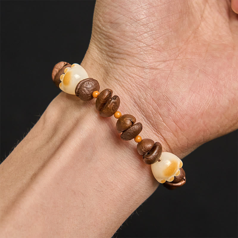 Bracelet de paix en forme de griffe et de patte de chat en grains de café naturels faits à la main avec des Buddha Stones - image 18