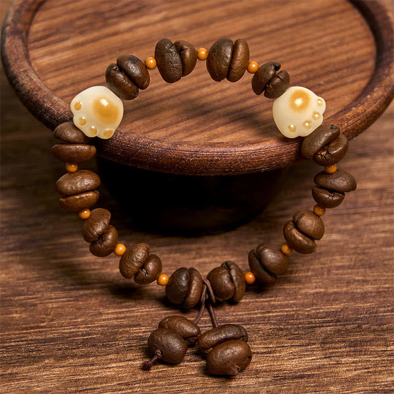 Bracelet de paix en forme de griffe et de patte de chat en grains de café naturels faits à la main avec des Buddha Stones - image 16