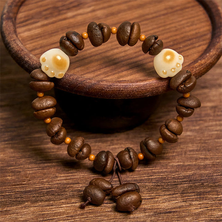 Bracelet de paix en forme de griffe et de patte de chat en grains de café naturels faits à la main avec des Buddha Stones - image 16