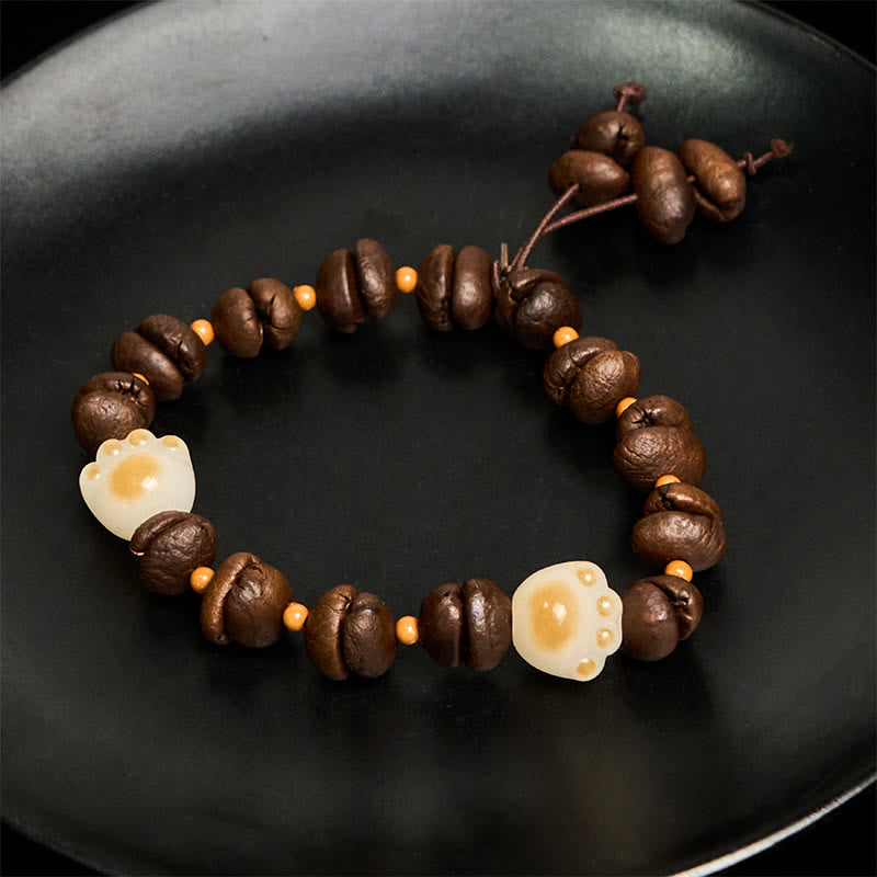 Bracelet de paix en forme de griffe et de patte de chat en grains de café naturels faits à la main avec des Buddha Stones - image 17