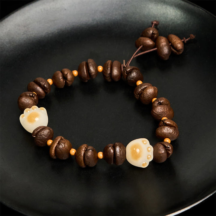Bracelet de paix en forme de griffe et de patte de chat en grains de café naturels faits à la main avec des Buddha Stones - image 17