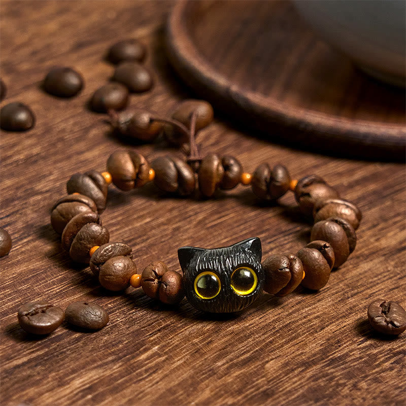 Bracelet de paix en forme de griffe et de patte de chat en grains de café naturels faits à la main avec des Buddha Stones - image 2