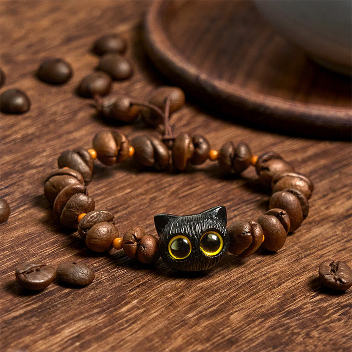 Bracelet de paix en forme de griffe et de patte de chat en grains de café naturels faits à la main avec des Buddha Stones - image 2