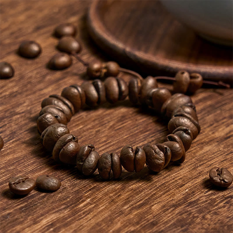 Bracelet en grains de café naturels faits main avec Buddha Stones - image 2
